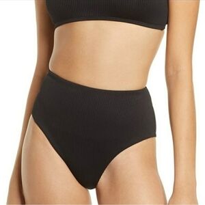 Topshop Black Ribbed High Waisted Bikini Bottoms Size 6